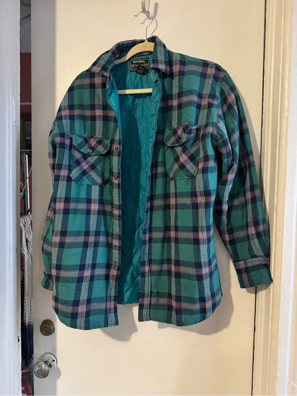 Vintage Teal and Navy Plaid quilted Button-Down Shirt